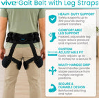 Vive Gait Belt with Leg Straps - Heavy Duty Transfer Belt with Quick | Release Gait Belts for Seniors - Adjustable Bed, Stand Assist Aid with Handles - Physical Therapy Mobility Aid for Elderly