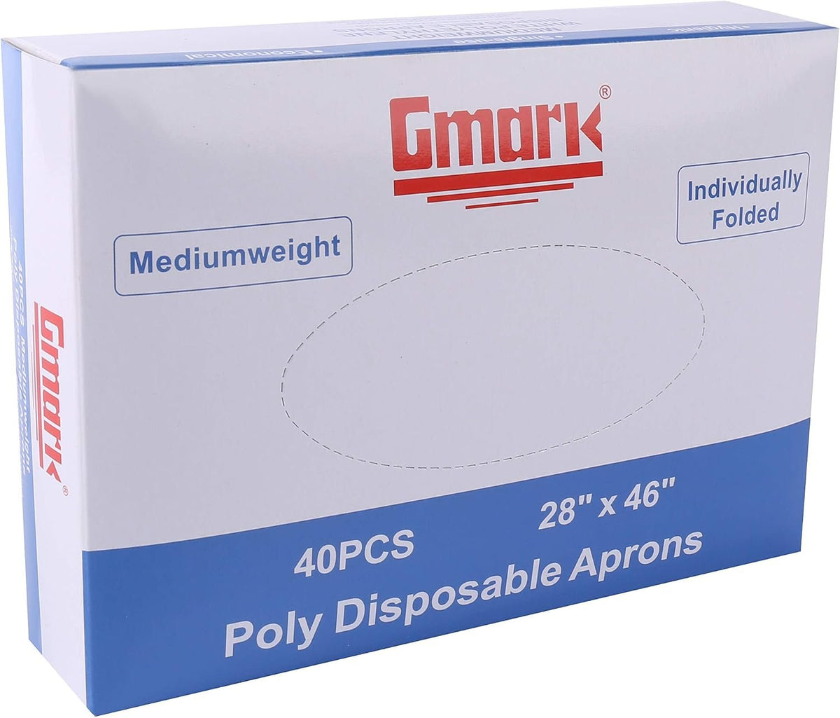 Gmark Poly Apron Individual Wrapped, Medium Weight, Disposable Polyethylene PE Aprons Waterproof, Food, Cooking 100pcs GM0002
