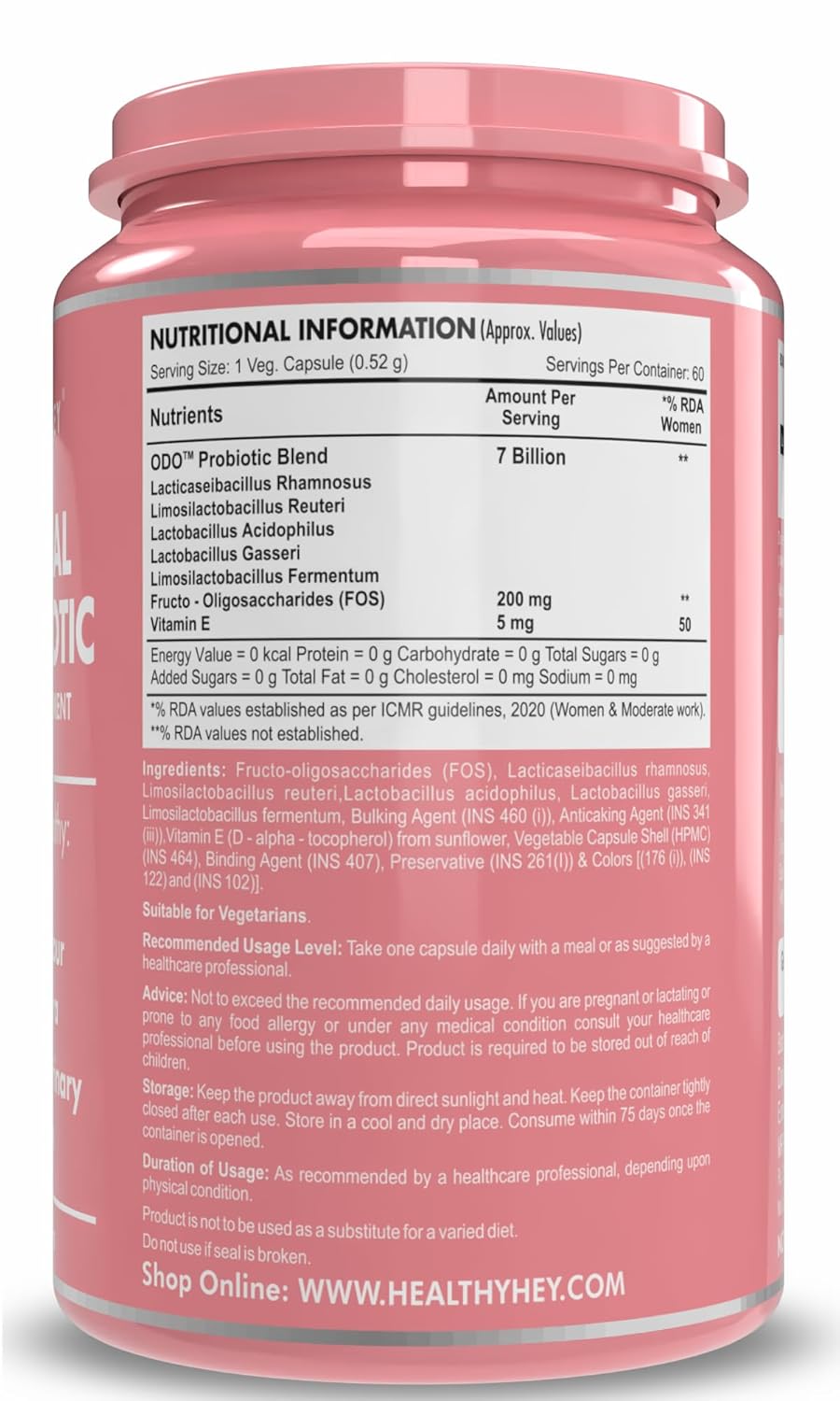 HealthyHey ODO Vaginal Probiotics for Women pH Balance with Prebiotics & Lactobacillus Probiotic Blend - Vaginal Health Supplement - Promote Healthy Vaginal Odor & Vaginal Flora - 60 Veg Capsules