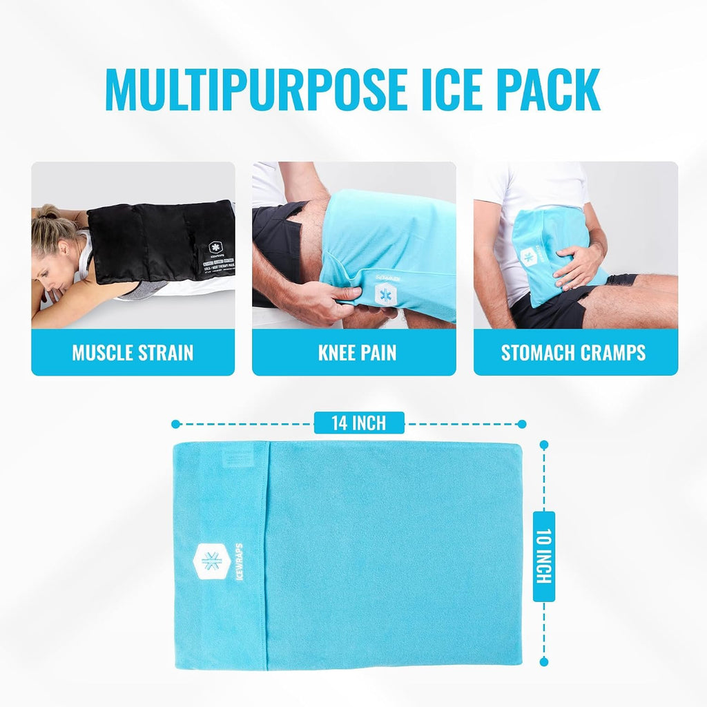 Reusable Cold Pack with Fabric Cover - Standard 10 x 14 Inch, Blue | Flexible Clay Pack, Leak Resistant, Wrap Design for Back, Shoulders and Knees, Stays Cold Up to 45 Minutes - FSA-HSA Eligible