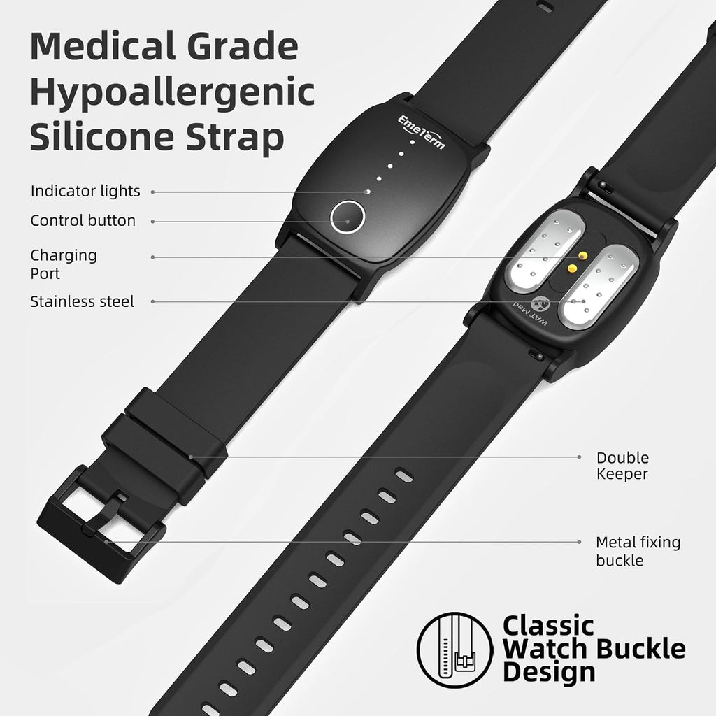 EmeTerm Explore Classic FDA-Cleared Anti-Nausea Wristband IP67 Waterproof Morning Motion Sickness Relief Band Rechargeable Classic Strap Design Drug Free Non-drowsy Without Side Effects Galaxy Black