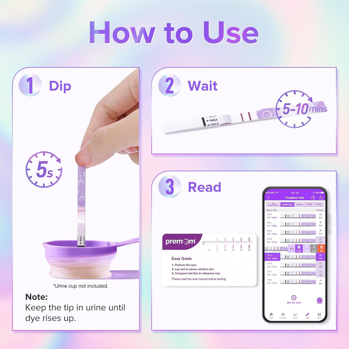 Premom Quantitative Ovulation Test Strips: 5X Pregnancy Rate Found* Use App | 25 Ovulation Tests - Numerical LH Range 0-65 mIU/mL, 5 Pregnancy Test Strips, Premom App Tracking LH Changes, TTC Family Plan