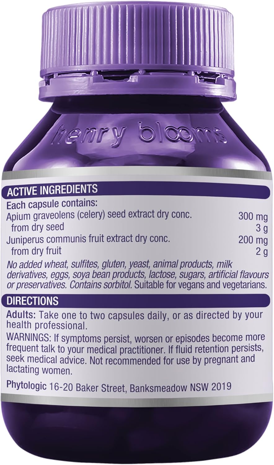 Henry Blooms Celery and Juniper 3000mg Urinary Tract Support 70 Capsules