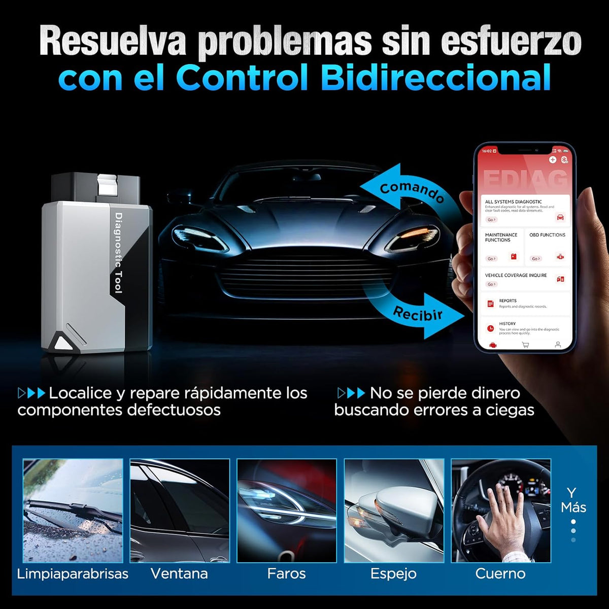 KINGBOLEN EDIAG Elite OBD2 Diagnosis, Bluetooth Diagnosis Car Multibrand, All Systems Diagnosis, 15+ Reset Services, Active Test, for Android & iPhone, Free Updates