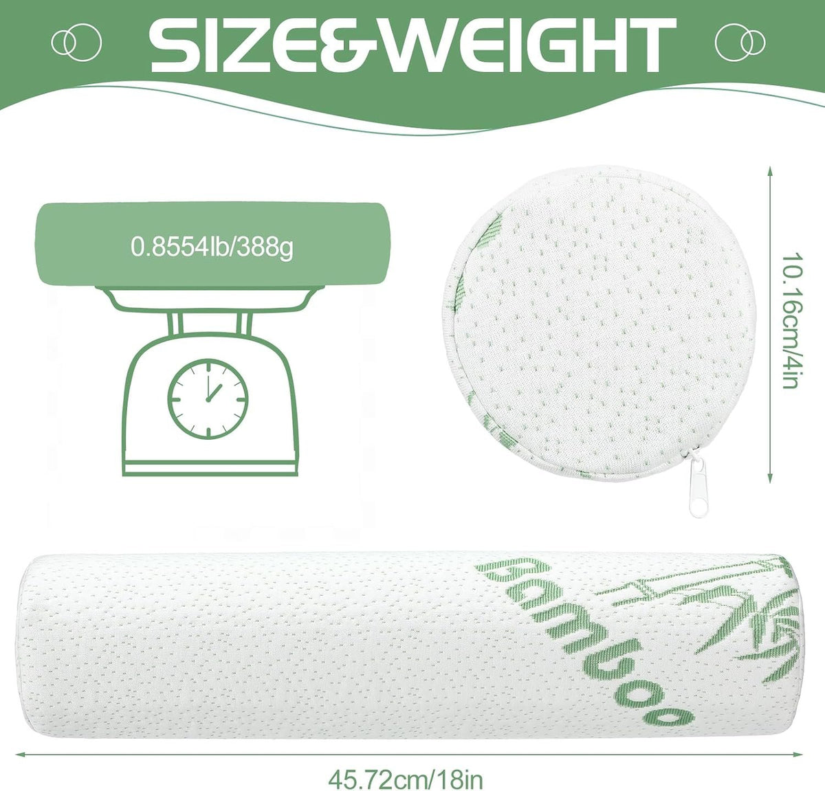 Bucherry 2 Pcs Memory Foam Neck Roll Pillow 18 x 4 Inches