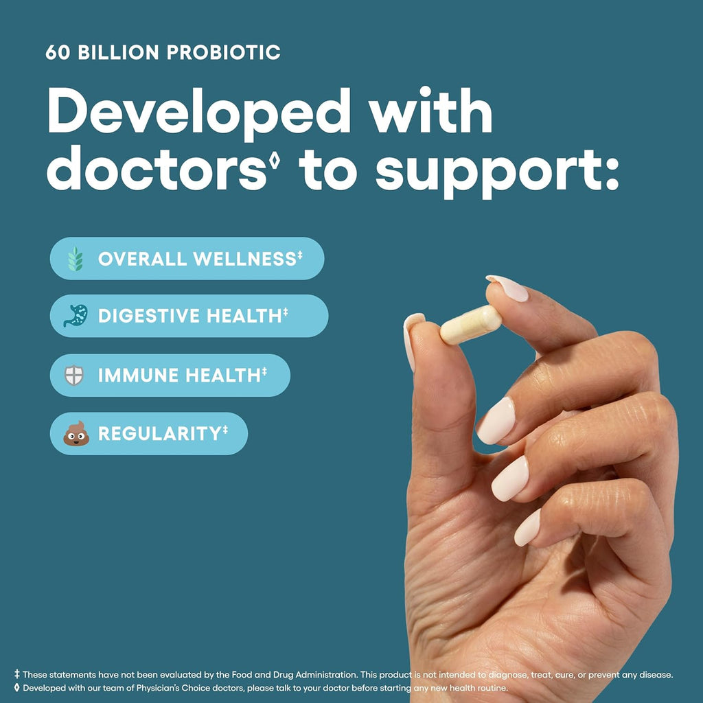 Physician's CHOICE Probiotics 60 Billion CFU - 10 Strains + Organic Prebiotics - Immune, Digestive & Gut Health - Supports Occasional Constipation, Diarrhea, Gas & Bloating - for Women & Men - 60ct