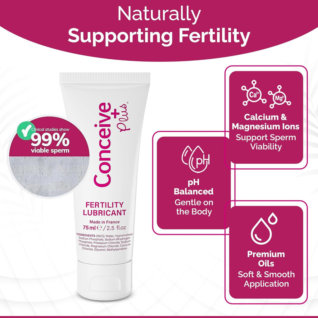 Conceive Plus Fertility Lubricant | Fertility Friendly Water Based Lubricant with Calcium + Magnesium, Non-Sticky Water Based Lubrification, Multi-Use Personal Lube for Conception Support | 75ml
