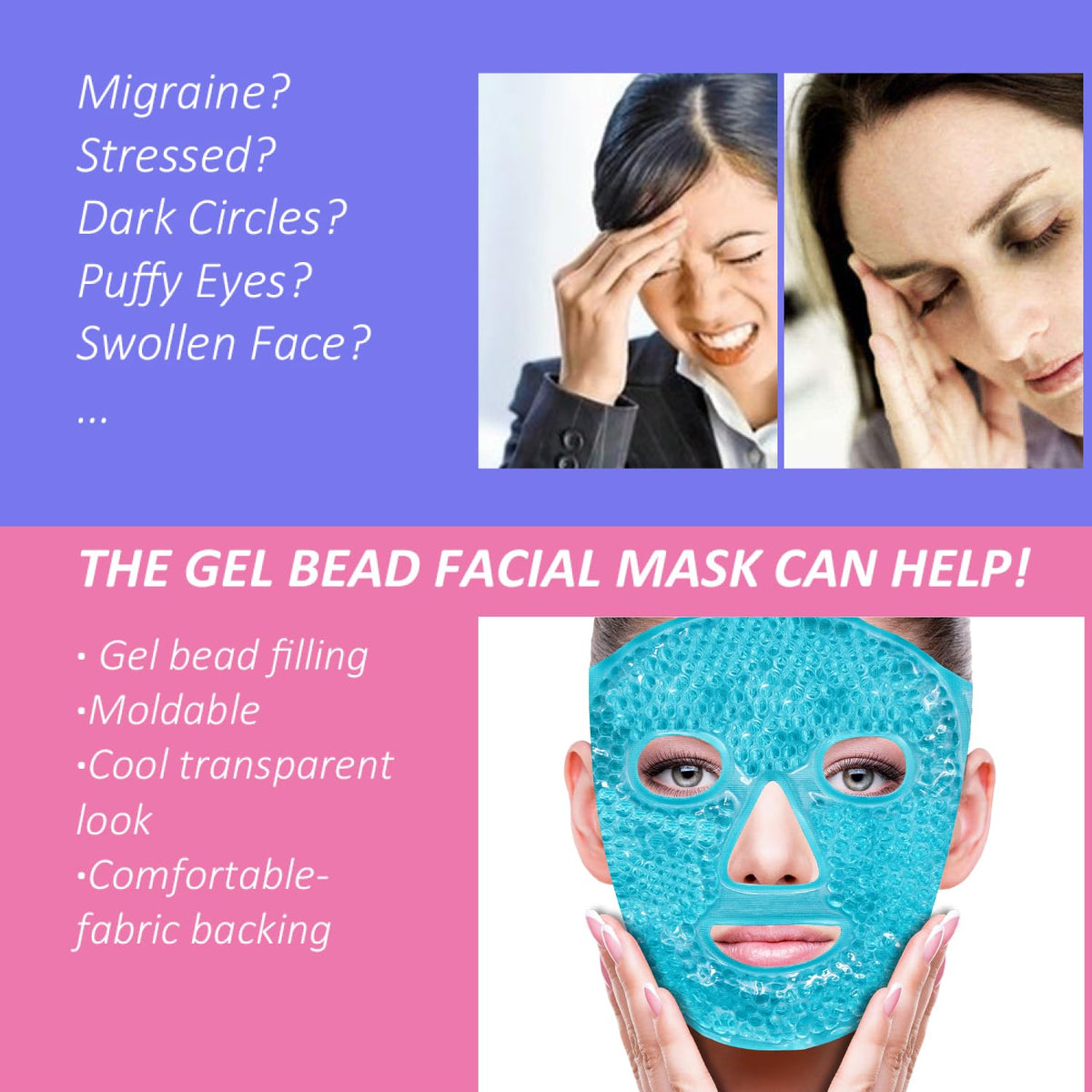 ZNÖCUETÖD Cold Face Ice Mask Facial Ice Pack, Hot Cold Compress for Face | Face SPA Gift for Woman Dark Circles Facial Puff, Pressure, Headaches, Skin Care, Post Laser Cosmetic Care, Reversible