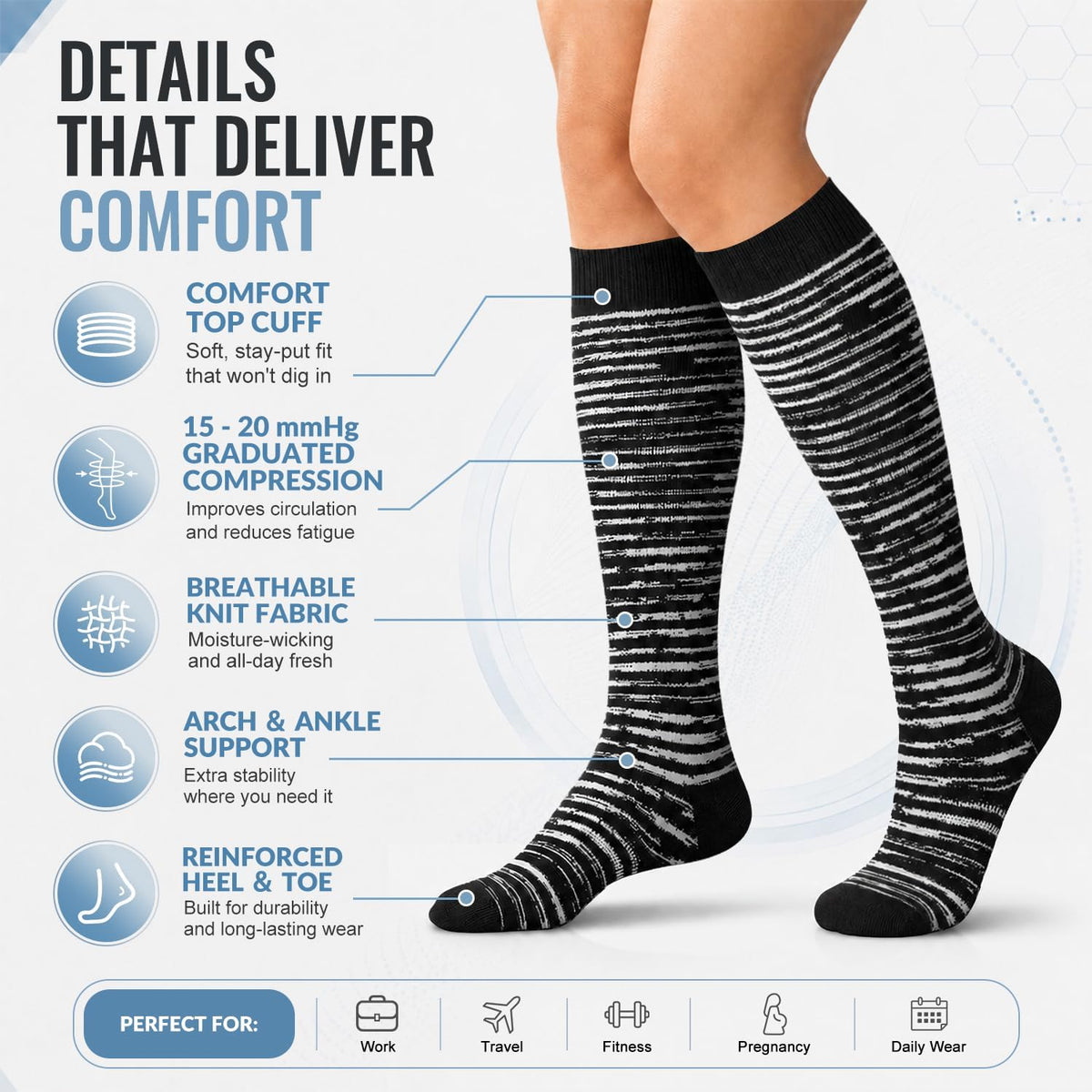 Copper Compression Socks for Women & Men (6 pairs) - Best Support for Nurses, Running, Hiking, Recovery
