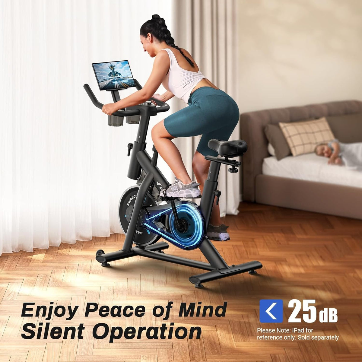 MERACH Exercise Bike, Magnetic Friction Stationary Bike with Brake Pad | Low Noise Indoor Cycling Bike with Exclusive App, 300lbs Weight Capacity, Tablet Mount and Fitness Courses for Weight Loss