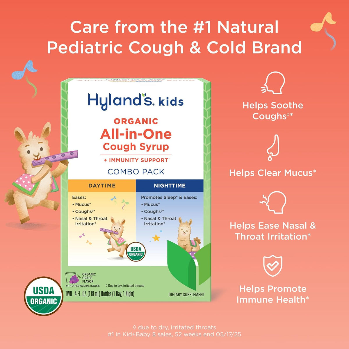 Hyland's Kids Cough Syrup All-in-One Day+Night 2-Pack, Organic (Grape) 8oz
