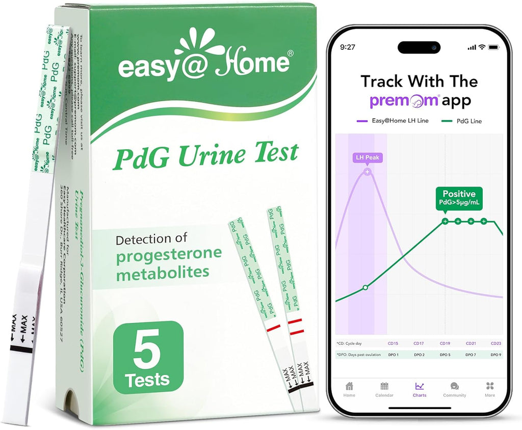 Easy@Home PdG Test Strips: 5 Pack - Track Ovulation Insights with Progesterone Urine Tests – at Home Fertility Test for Women with Premom Ovulation App - PdG (Pregnanediol Glucuronide) Tests