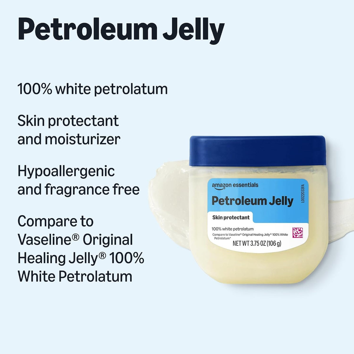 Amazon Essentials Petroleum Jelly White Petrolatum Skin Protectant, Unscented, 3.75 Ounce, 1-Pack (Previously Amazon Basics)