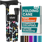 Vive Folding Cane - Foldable Walking for Men, Women Fold-up & Collapsible | Lightweight, Adjustable, Portable Hand Stick Balancing Mobility Aid Sleek, Comfortable (Black Butterfly)