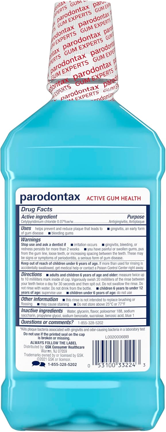 Parodontax Active Gum Health Mouthwash, Antiplaque and Antigingivitis Mouthwash, Mint, 3x16.9 Fl Oz