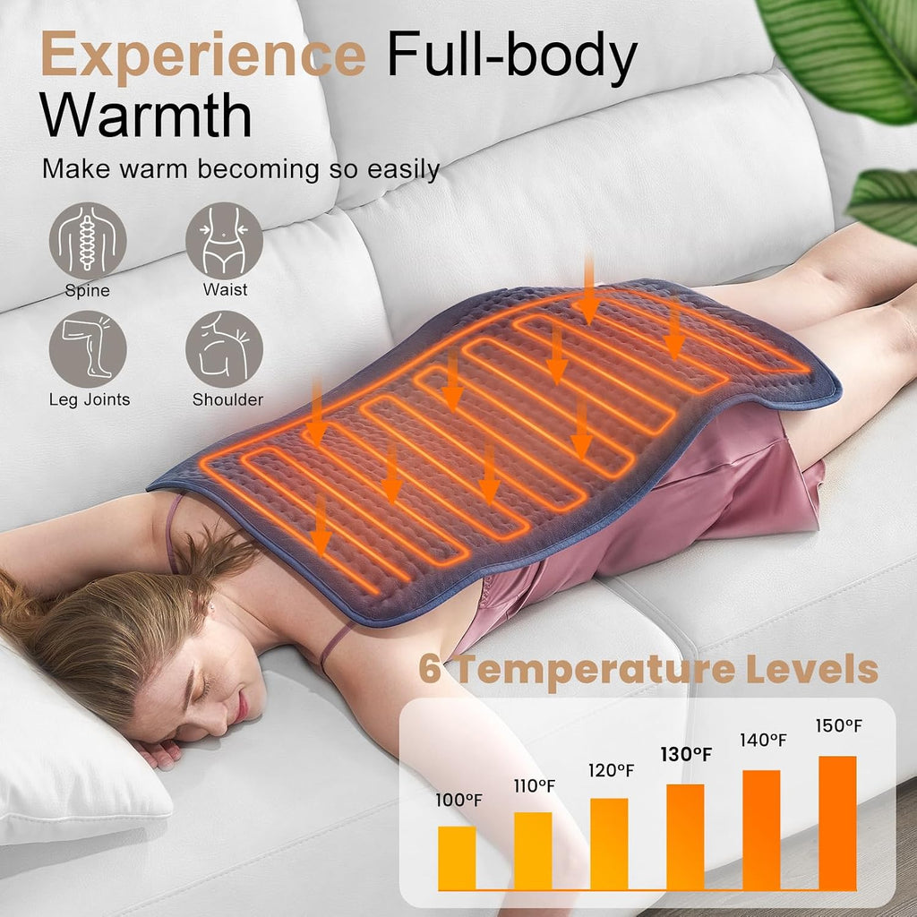 VAAGHANM Heating Pad: 33" x 17" Large Heat Pad for Full Back Coverage | FSA Eligible HSA - Electric Heating Pad for Back Pain & Cramps Relief - 6 Timer & 6 Temperature Controller