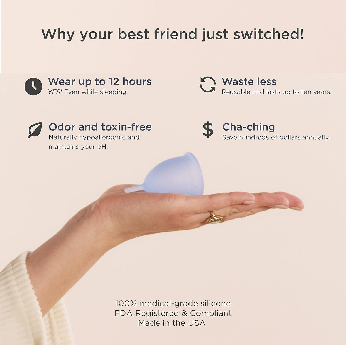 Saalt Menstrual Cup, Reusable Period Cup with Carry Bag