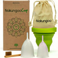 Nakungoo Menstrual Cup Soft 100% Certified Medical Silicone, Hypoallergenic, Reusable, Eco-Friendly for Abundant Flow | Starter Kit 2 Sizes (S and L) with Sterilizer Cup, Bag and Brush
