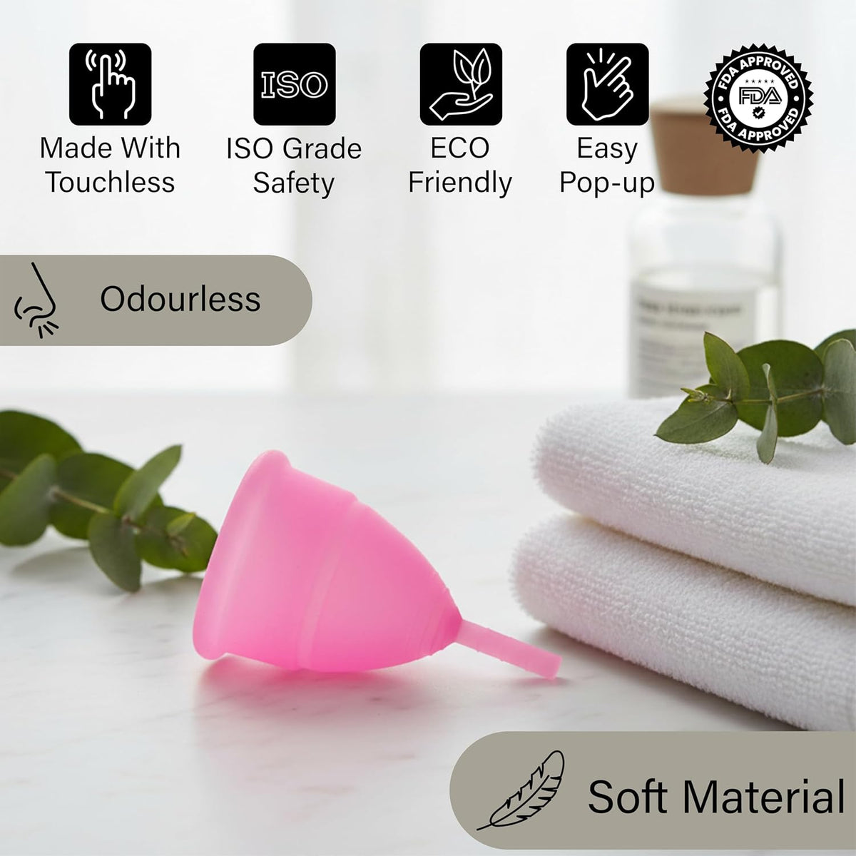 Reusable Menstrual Cup for Women | FDA Approved | Made of Ultra Soft 100% Medical Grade Silicone | Odour, Rash & Itch-Free Period | Leak-Proof Protection for 8-10 Hours, Pack of- 1