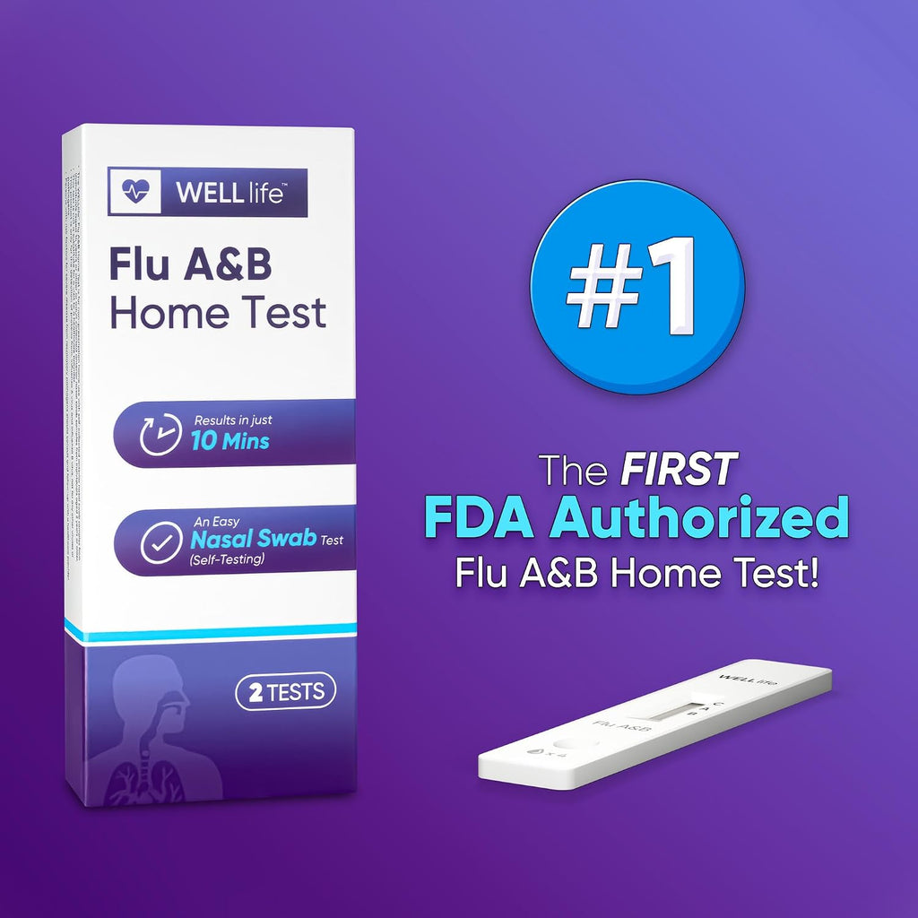 WELLlife Flu A&B Home Test, Flu Tests for Home 5 Pack, Result in 10 Mins | OTC Nasal Swab Test, No Discomfort for Adults & Children at Home, School, Workplace