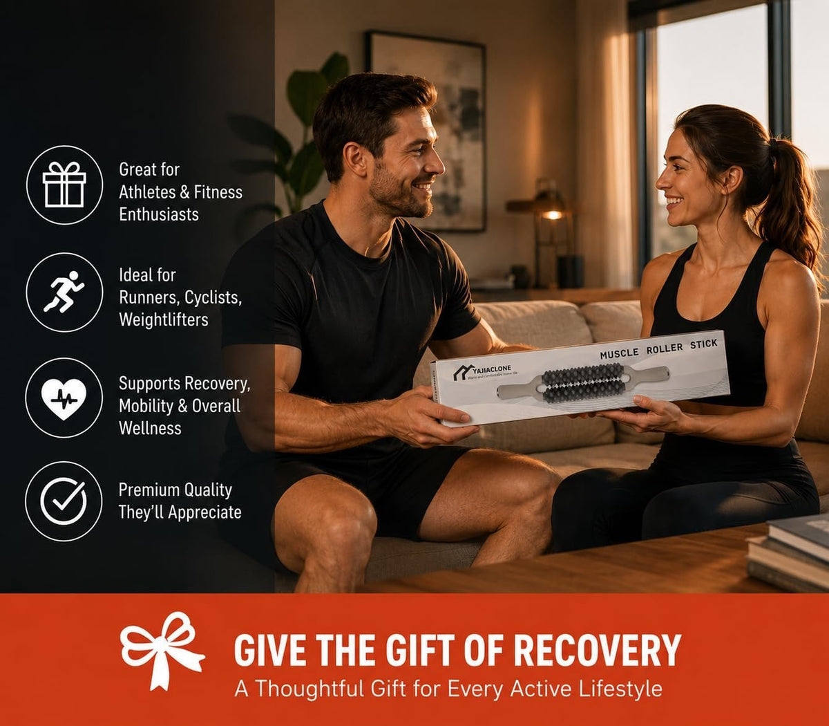 Muscle Roller Stick for Deep Muscle Recovery, Double Row Massage Roller | Double Row Design | Smooth Controlled Rolling | Large Muscle Coverage | Workout Recovery | Portable Recovery Tool