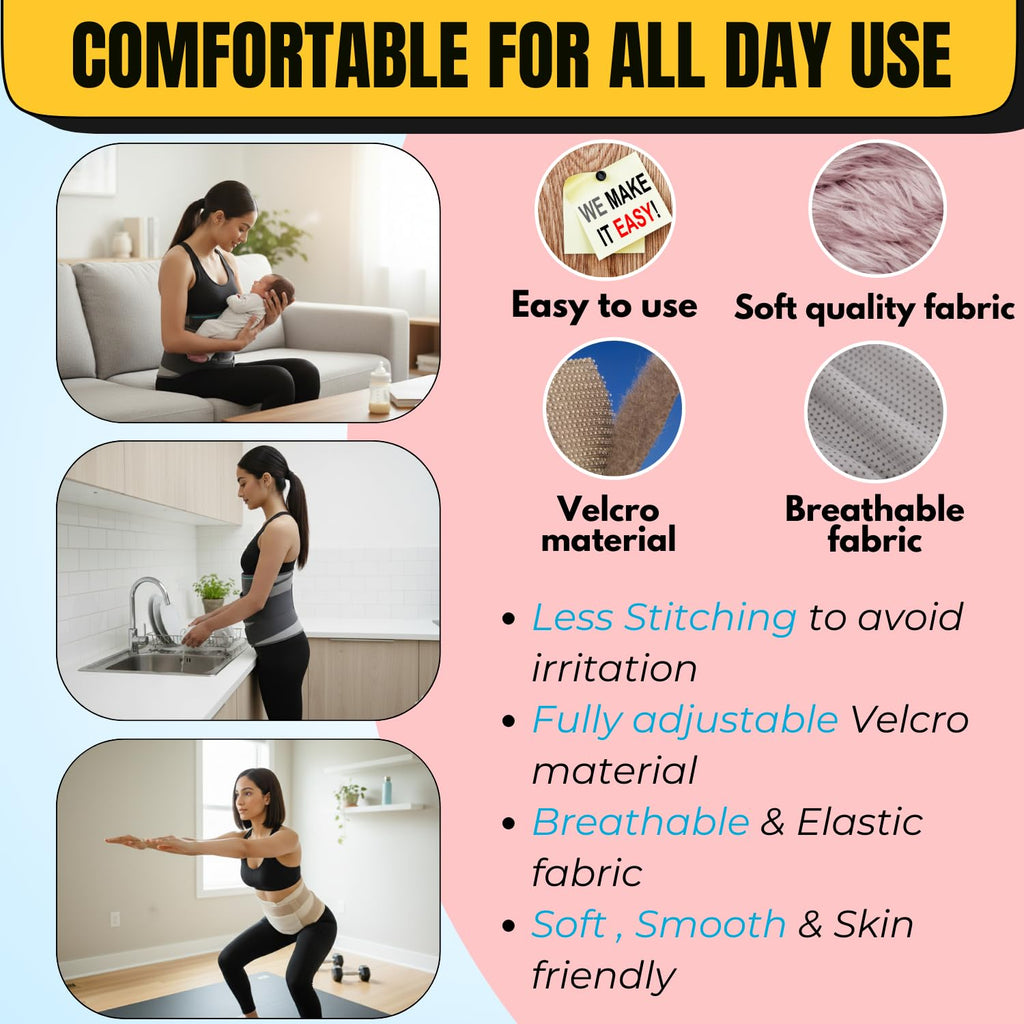 Camby 3 in 1 Postpartum belt after delivery for Post pregnancy Recovery | After Normal/C-section delivery | Maternity Abdominal Binder | Postnatal shapewear (Free Size) (Black)