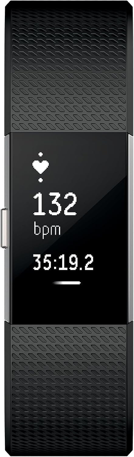 Fitbit Charge 2 Heart Rate + Fitness Wristband, Black, Large (US Version), 1 Count