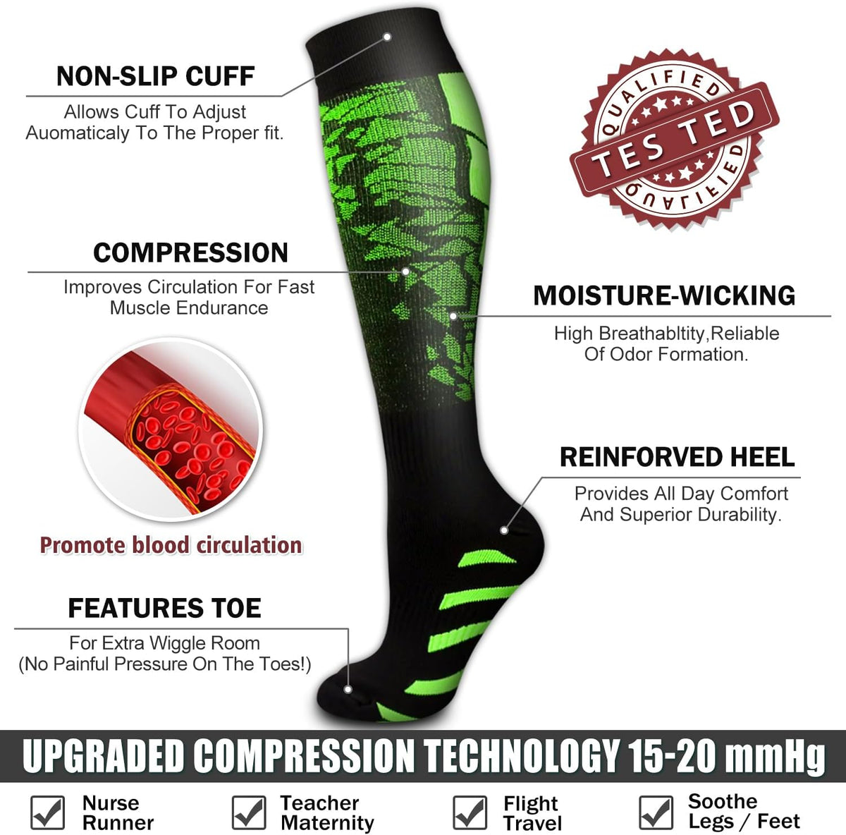 6 Pack Copper Compression Socks for Women and Men Circulation-Best Support for Medical,Running,Nursing,Athletic