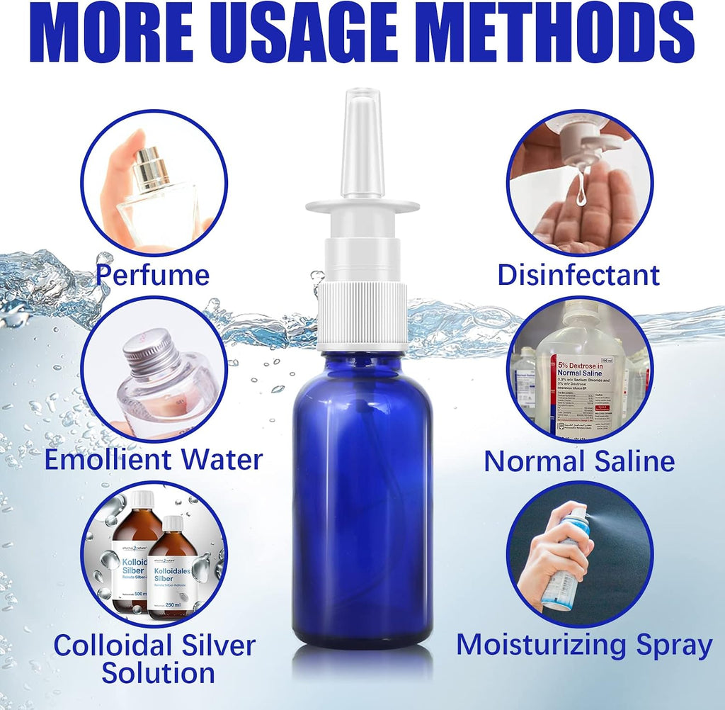 Cupohus Nasal Spray Bottle, 3 Pcs 30ML/1oz Cobalt Blue Glass Refillable Fine Mist Sprayers Atomizers, Travel Sized, Empty Nasal Sprayer with Funnels and Labels