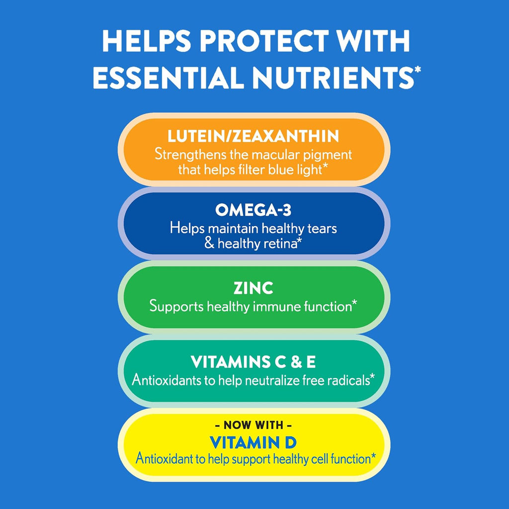 Ocuvite 50+ Eye Vitamin & Mineral Supplement, Multivitamin for Vision & Ocular Health with Omega-3, Zinc, Vitamins C & E, Lutein & Zeaxanthin, Zinc Supplements for Women and Men, 90 Softgels