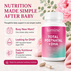 LUMINE Organics Postnatal Vitamins for Women 60 Capsules | Postnatal Nutrition with 20 Essential Nutrients, 200 mg Plant-Based DHA, Methylated Folate, Iron and Biotin for New Moms