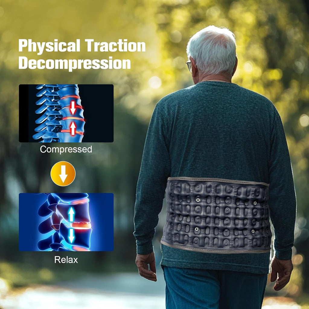 Decompression Belt with Elec. Pump, Inflatable Back Brace, Blue | Inflatable lumbar traction belt for spinal decompression, Relieves back pain & sciatica, Fits 29"-49" waist, Restores curve