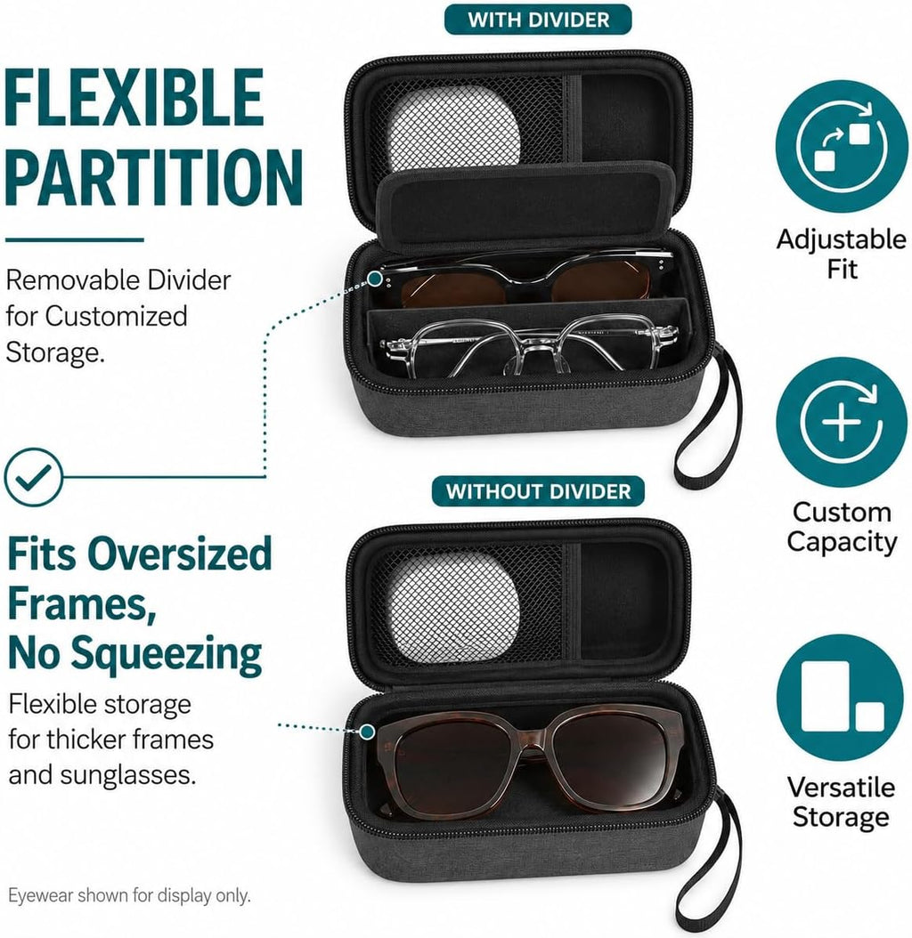 GWCASE Portable 2 in 1 Contact Lens Case and Glasses Case for 2 Pairs