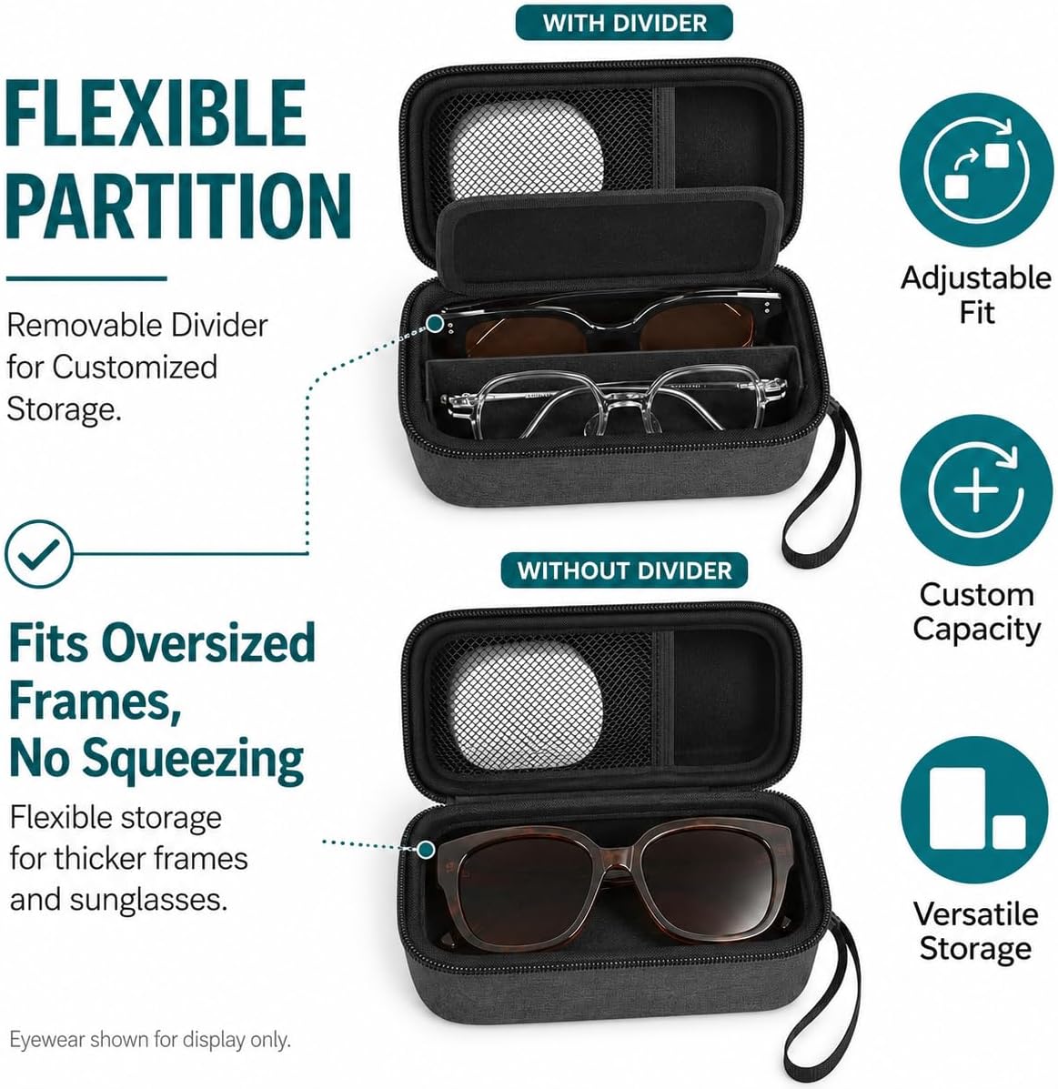 GWCASE Portable 2 in 1 Contact Lens Case and Glasses Case for 2 Pairs
