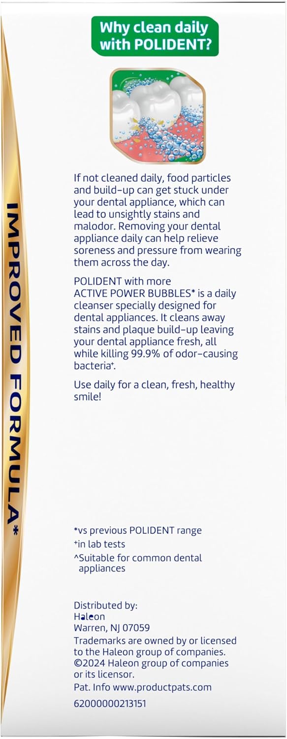 Polident Overnight Whitening Antibacterial Dental Appliance Cleanser Tablets, Mouthguard Cleaning Tablets, 60 Count