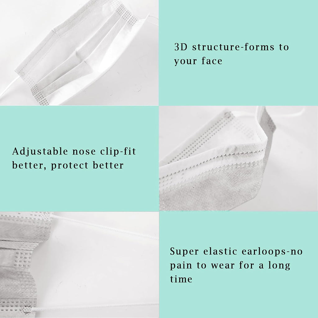 White Disposable Face Masks 100 Pcs White Face Mask 3 Ply Protection Masks
