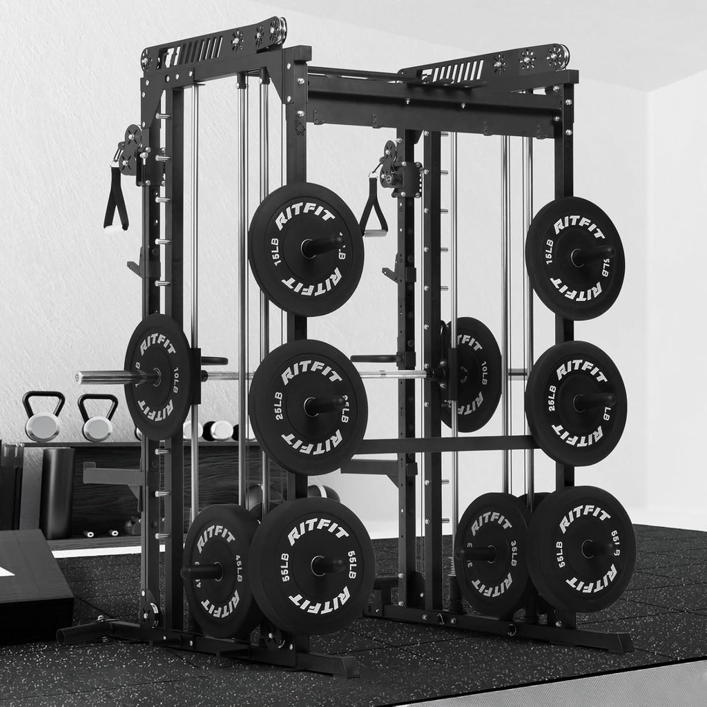 RitFit M1 Pro Smith Machine Cable Crossover Power Cage Home Gym | Dual 360 Cables, Barbell & Handles, LAT Pulldown, 1850LBS Weight Capacity