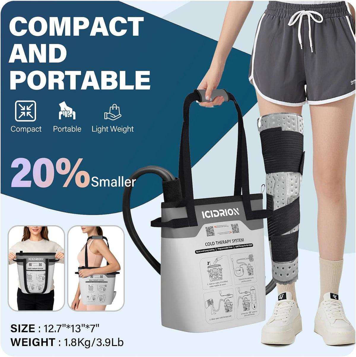 Quiet Ice Machine for Hip After Surgery, Programmable & Portable | FSA ELIGIBLE HSA:12-H,12-QT Cold Therapy Machine, Dedicated Hip/Full Knee Pad for Post-op Hip Replacement Pain Relief at Home