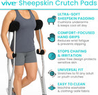 Vive Sheepskin Crutch Pads & Hand Grips - Comfortable, Breathable, Machine | Washable Padding for Adults - Premium Accessory Covers for Crutches, Armpits - Latex-Free & Non-Toxic