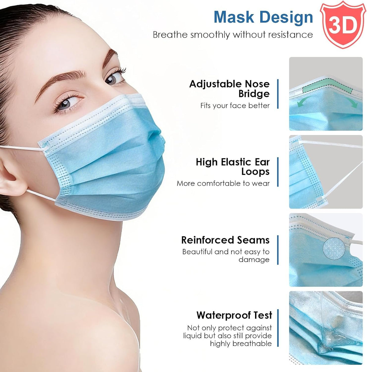Blue Disposable Face Masks 100 pcs