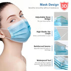 NNPCBT Blue Disposable Face Masks 100 Pack,Mask for Adults Outdoor Indoor