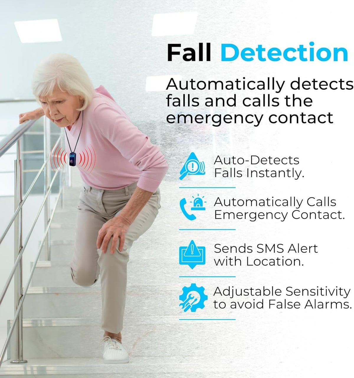 SecuLife Medical Alert Pendant for Seniors — Alerts Go Direct to Family, No Call Center | Auto Fall Detection, GPS Tracking, 2-Way Calling, No Contract, Water Resistant Necklace