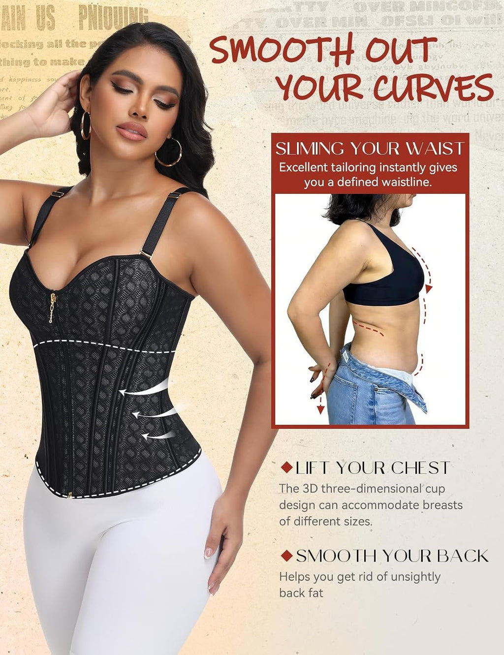 SHAPSHE Waist Trainer for Women Bustier Corset Overbust Sexy Top Tummy Control Shapewear for Going Out Party with Zipper