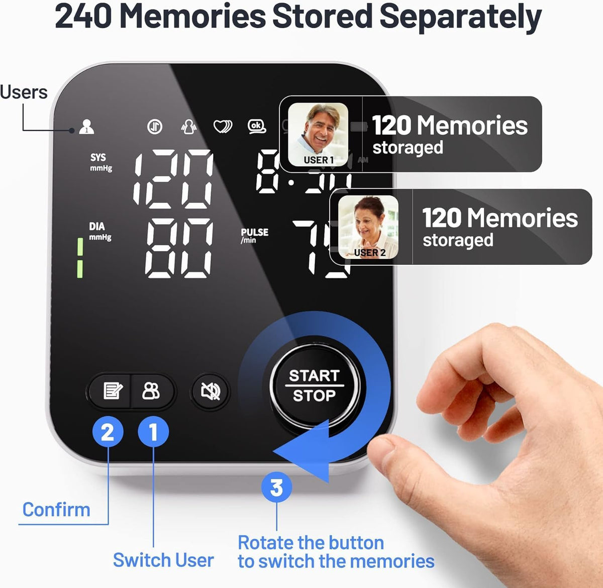 NOUYAN Blood Pressure Monitor Upper Arm Machine BP Cuff with Storage Bag | FDA Cleared, Adjustable 8.7-16.5 inch cuff for home use, 2x120 memory, Intelligent voice broadcast, Large LED display