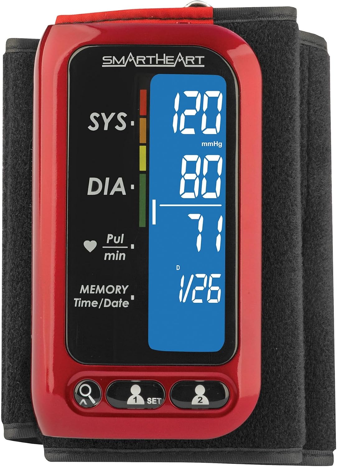Smartheart Adult Cuff Arm Home Automatic Digital Blood Pressure Monitor 1-Tube Black 1 Each | Digital BP Machine with Attached Cuff, Advanced Inflation & 500 Memory