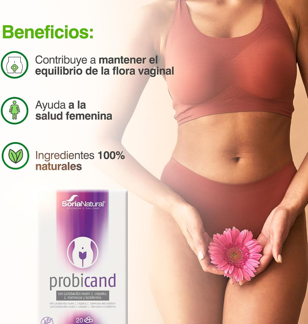 Soria Natural Probicand – With Inulin, Lactobacillus Reuteri, L Crispatus, L Rhamnosus and Lactoferrin – Helps Maintain the Balance of Vaginal Flora and Microbiota – Box of 20 Capsules of 545 mg