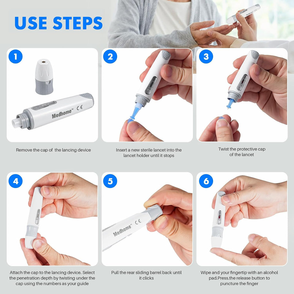 Lancing Device, with 12 Adjustable Depth Settings, Lancing Device for Diabetes Testing with Push Button Ejector,Minimizing Pain and Discomfort in Blood Glucose Testing - Lancet Device