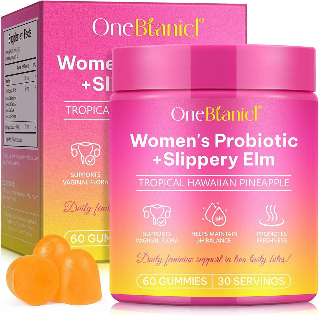 Women’s Probiotic Gummies with Slippery Elm | Plant-Based Prebiotic & Probiotic Blend | Natural Pineapple Flavour | Vegan & Gluten-Free | 60 Gummies