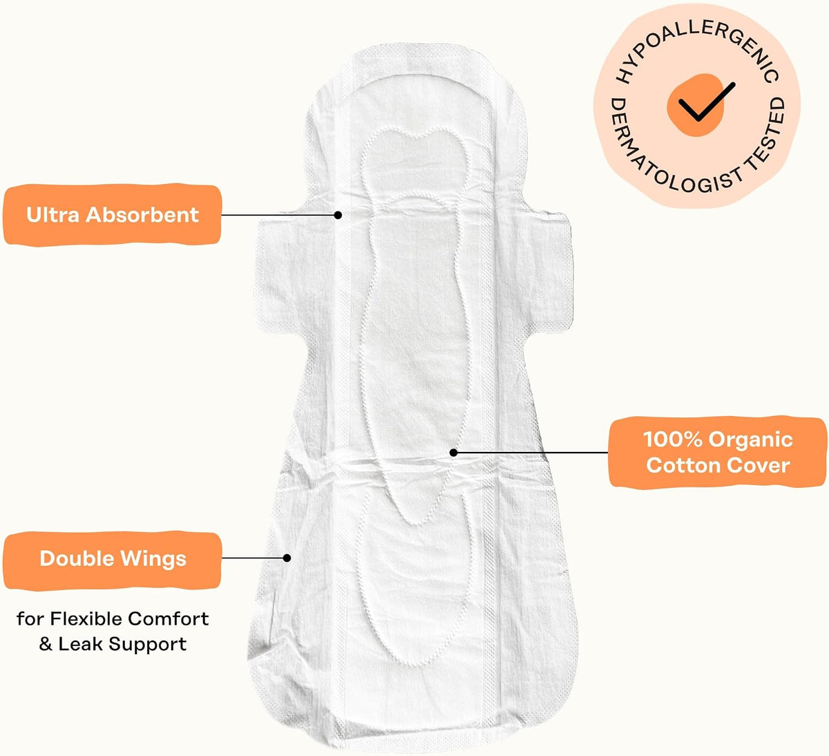 The Honey Pot Company - Cotton Comfort - Heavy Flow Overnight Pads | Non-Herbal - Organic Cotton Cover - Menstrual Pads w/Wings - No Fragrance & Ultra-Absorbent Pulp Core - Feminine Care - 44ct