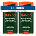 Mando Whole Body Deodorant For Men - Solid Stick - 2.6 oz, 2 pk - Woods | 72 Hour Odor Control with Mandelic Acid. Use on underarms, chest, feet & below the best. Aluminum Free & Baking Soda Free